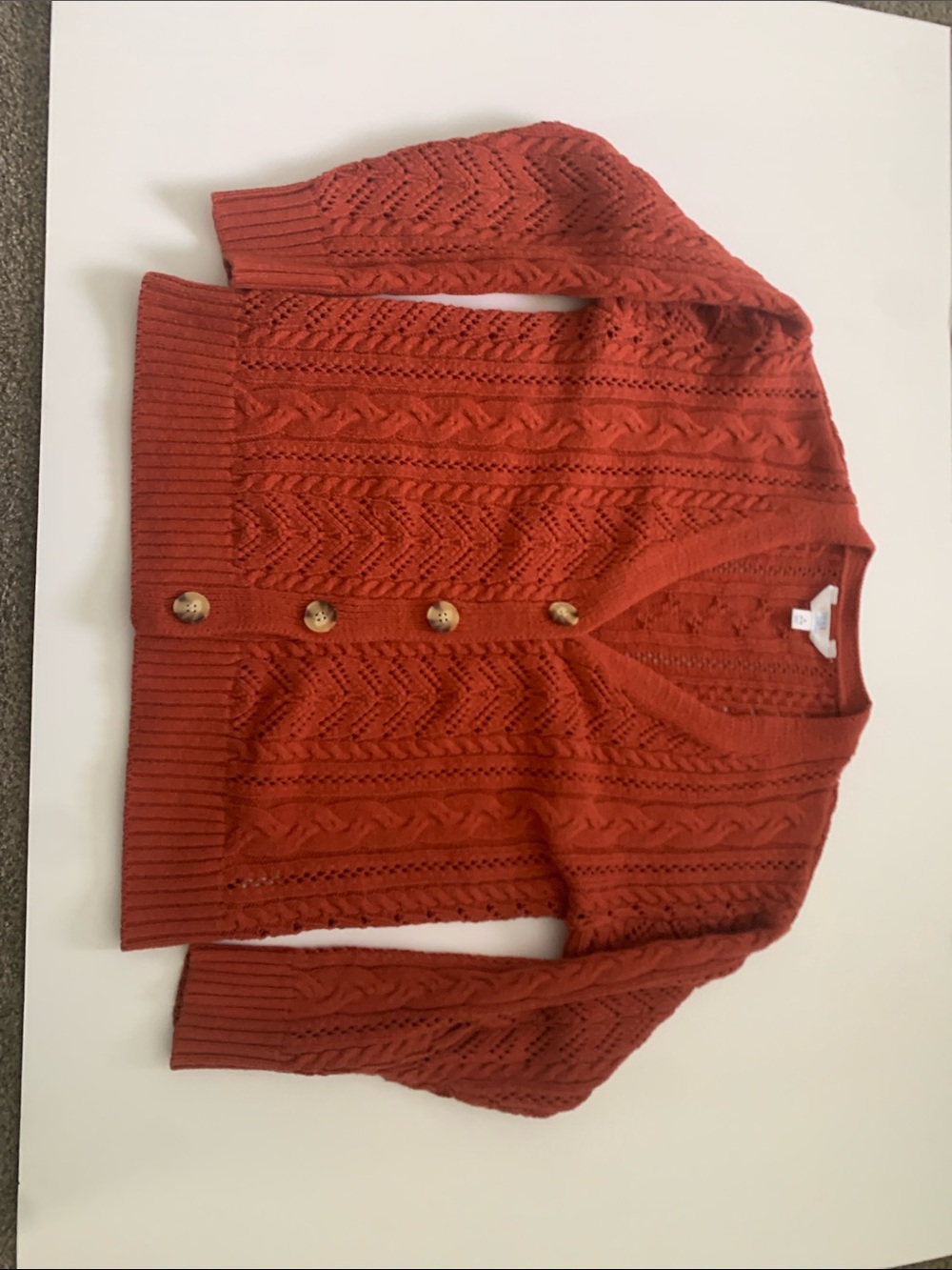 Time and Tru Rust Cable-Knit V-Neck Button Cardigan